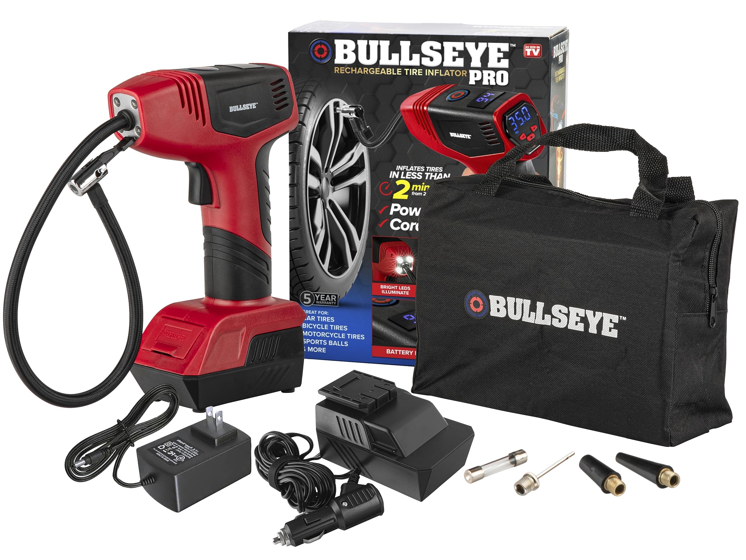Bullseye Pro Max Deluxe Tire Inflator Portable Air Compressor, Portable Air Pump For Car Tires, Car Tire Inflator Portable - 150